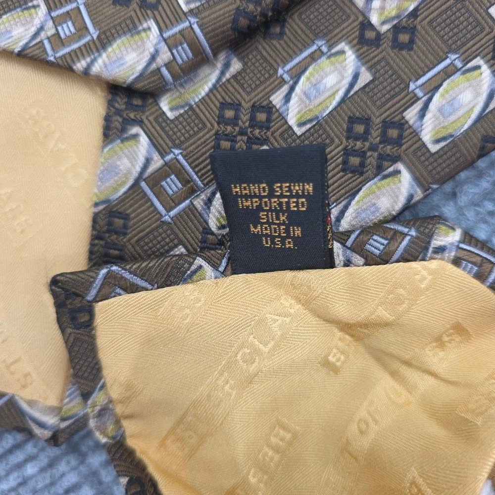 Robert Talbott Best of Class Nordstrom Silk Tie Olive Gold Geometric Hand Sewn